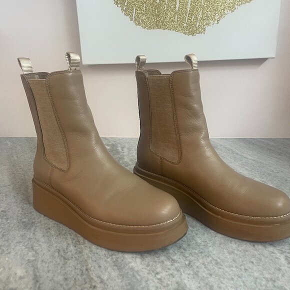 Sam Edelman Cedarwood Tan Kolton Leather Platform Chelsea Boot - Picture 1 of 4